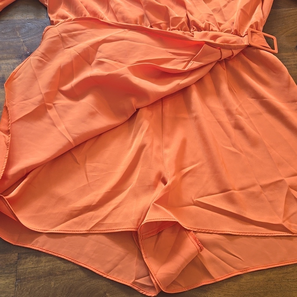 MELLODAY Vibrant Orange Satin Romper Size Large - Picture 8 of 12